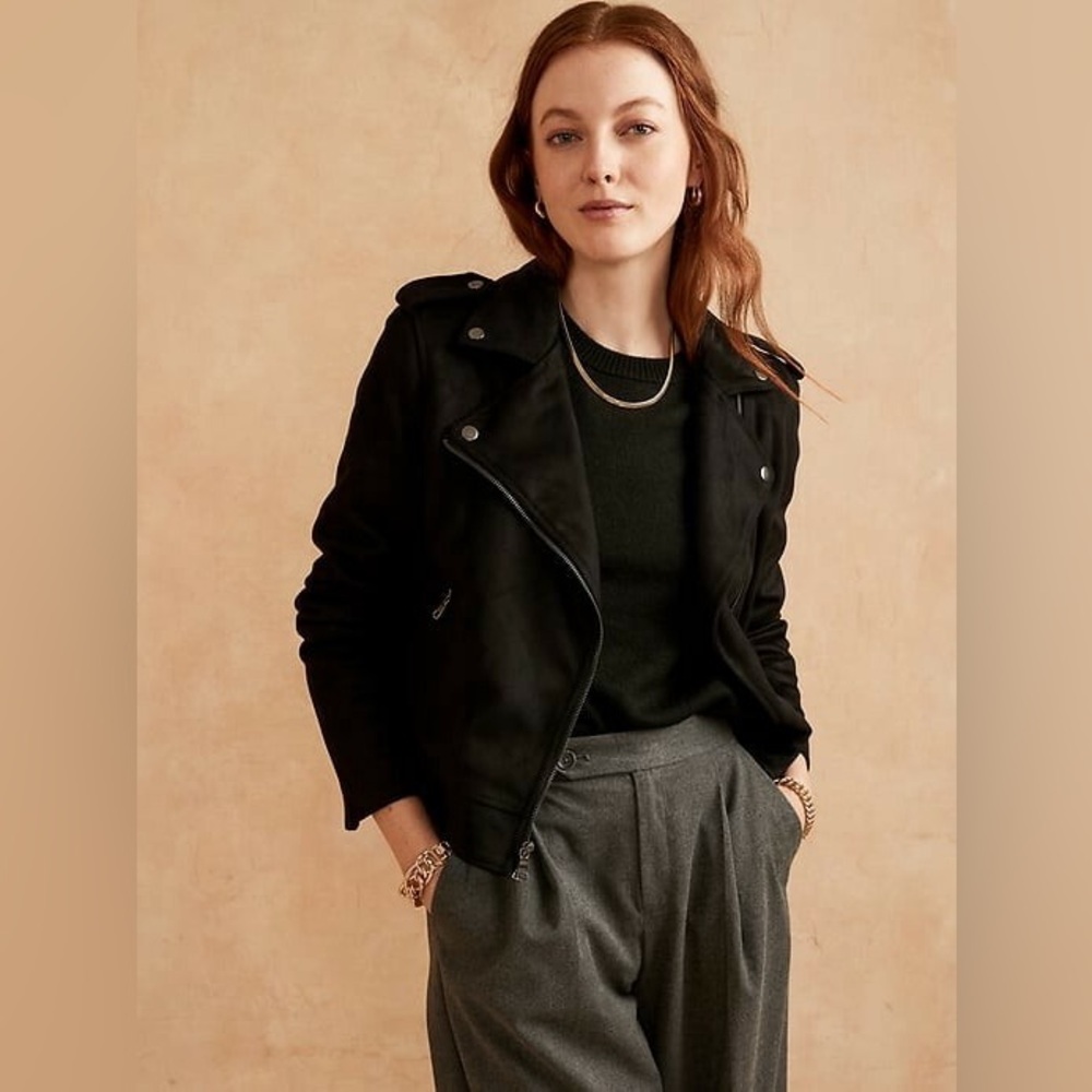 NWOT Banana Republic Faux Suede Moto Jacket Black